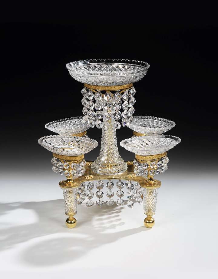 A regency cut glass and ormolu epergne